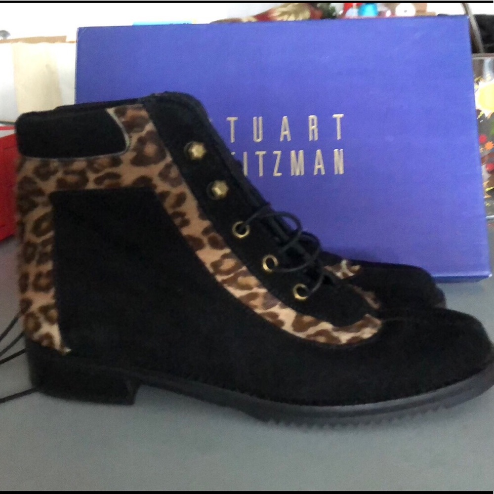 Stuart Weitzman black suede & leopard booties